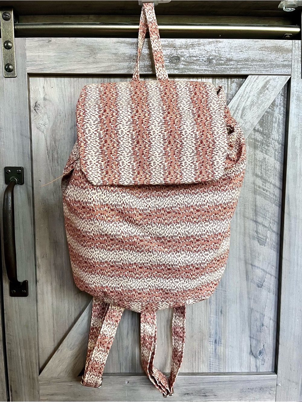 Fabric Backpack Handmade Bag Brown Tan Stripes Adjustable Straps Women’s
